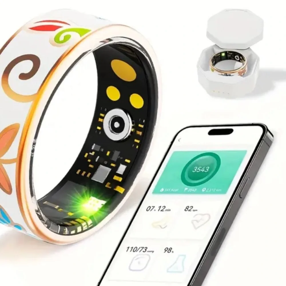 Smart Fitness Ring with Floral Design - White and Gold NIB NEW IN BOX